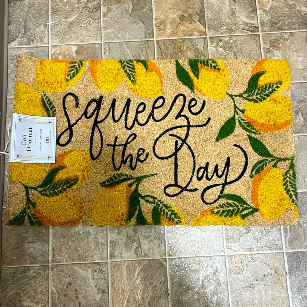 Squeeze the day door mat. NWT. 18x30